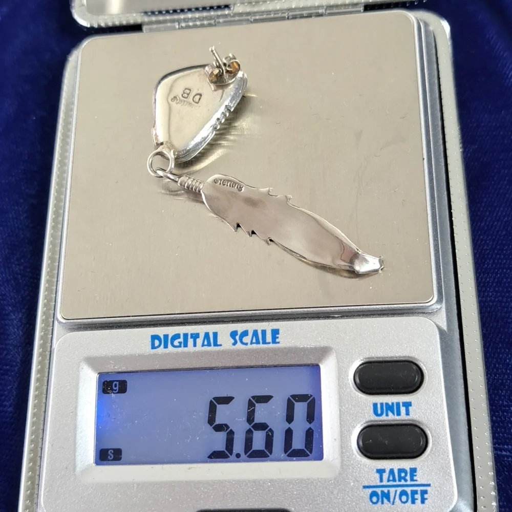 Vintage Native American Mother of Pearl Sterling Silver Feather Earrings - Picture 11 of 13